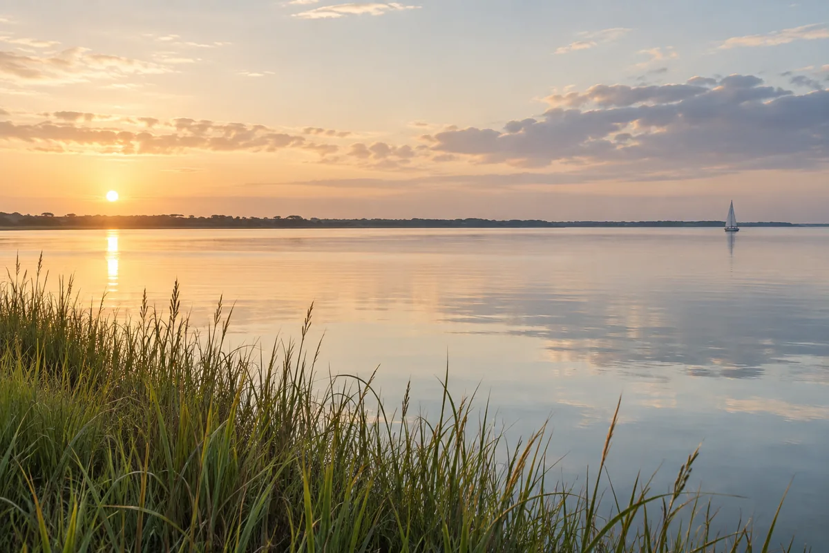 Illustrative waterfront evoking the Clear Lake region