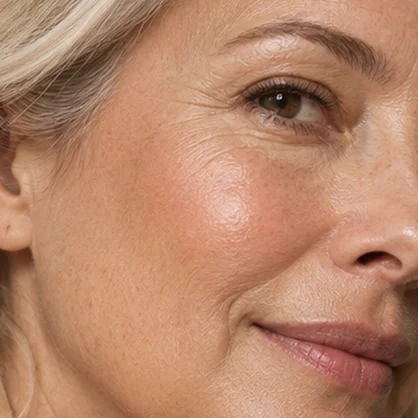 Mature woman with visible, natural cheek texture
